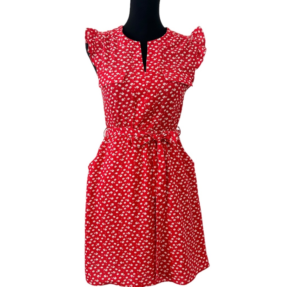 Monteau Red Sleeveless Floral Dress